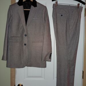 The Kooples Glen Plaid Suit with Black Velvet Collar - Brown & Black